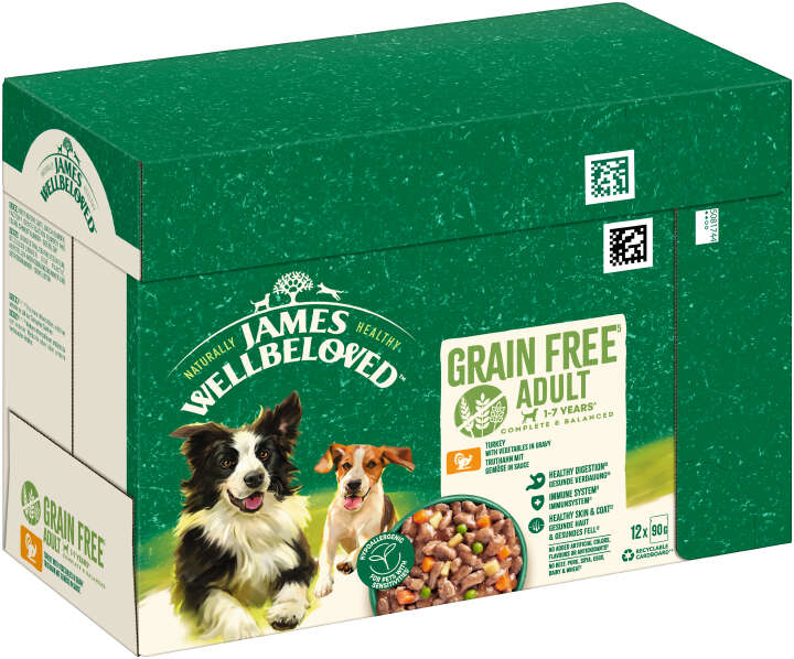 JAMES WELLBELOVED Hunde-Nassfutter Portionsbeutel Truthahn+Gemüse in Sauce